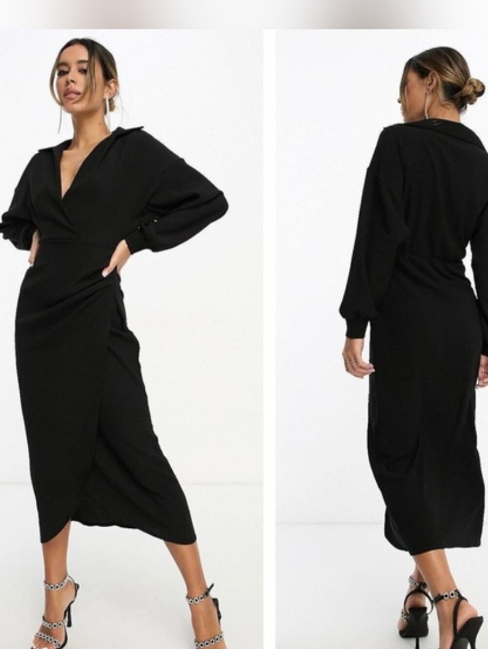 ASOS Design Textured Collared Wrap Midi Dress